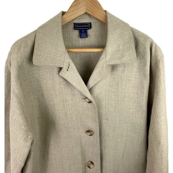 Charter Club Womens Size 10 Brown Linen Button Up Lined Jacket Pockets - Picture 2 of 12